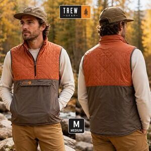 Trew Gear Polarshift Puffer Vest Mens Medium Orange Brown Quilted Quarter Zip